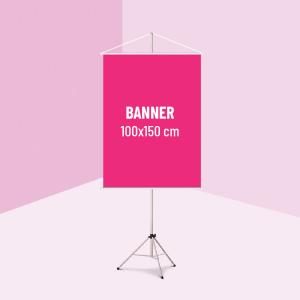 BANNER LONA - 100X150 CM Lona com impressão UV. 100x150 cm. 4x0.  Bastão de madeira, ponteira plástica de acabamento e cordão de nylon. 
