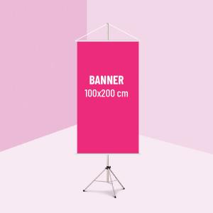 BANNER LONA - 100X200 CM Lona com impressão UV. 100x200 cm. 4x0.  Bastão de madeira, ponteira plástica de acabamento e cordão de nylon. 