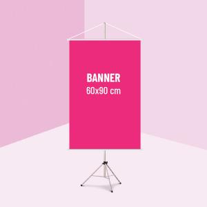 BANNER LONA - 60X90 CM Lona com impressão UV. 60x90 cm. 4x0.  Bastão de madeira, ponteira plástica de acabamento e cordão de nylon. 