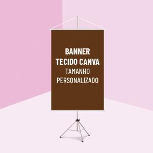 BANNER TECIDO CANVAS Tecido canvas com impressão UV.  4x0.  Bastão de madeira, ponteira plástica de acabamento e cordão de nylon. 